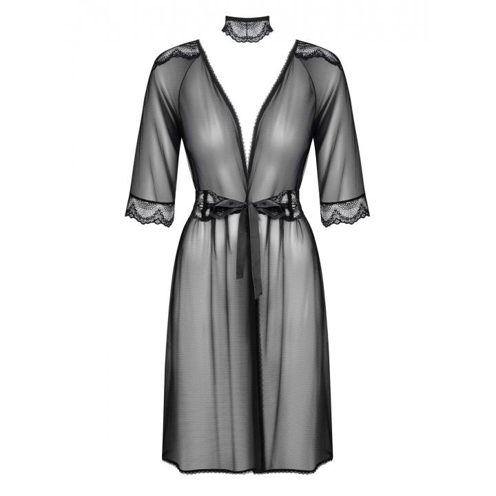 Zmysłowy, czarny peniuar Obsessive Lucita-Pei + choker