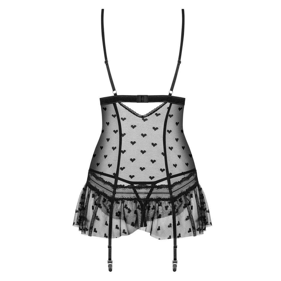 Gorset Obsessive Heartia-Cor ozdobiony wzorem w serduszka + stringi