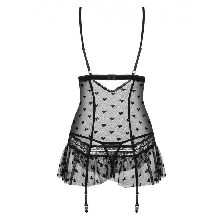Gorset Obsessive Heartia-Cor ozdobiony wzorem w serduszka + stringi