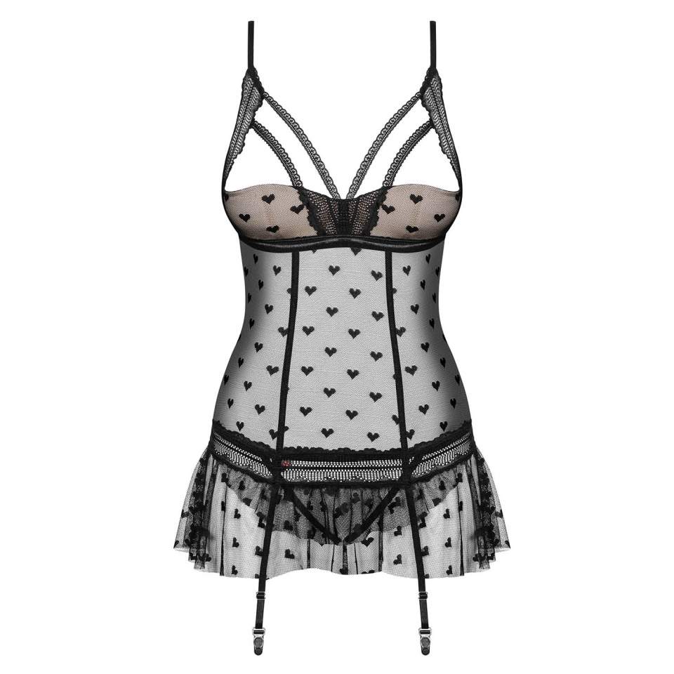 Gorset Obsessive Heartia-Cor ozdobiony wzorem w serduszka + stringi