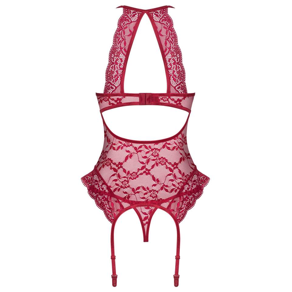 Uwodzicielski damski gorset z bordowej koronki Obsessive Ivetta-Cor