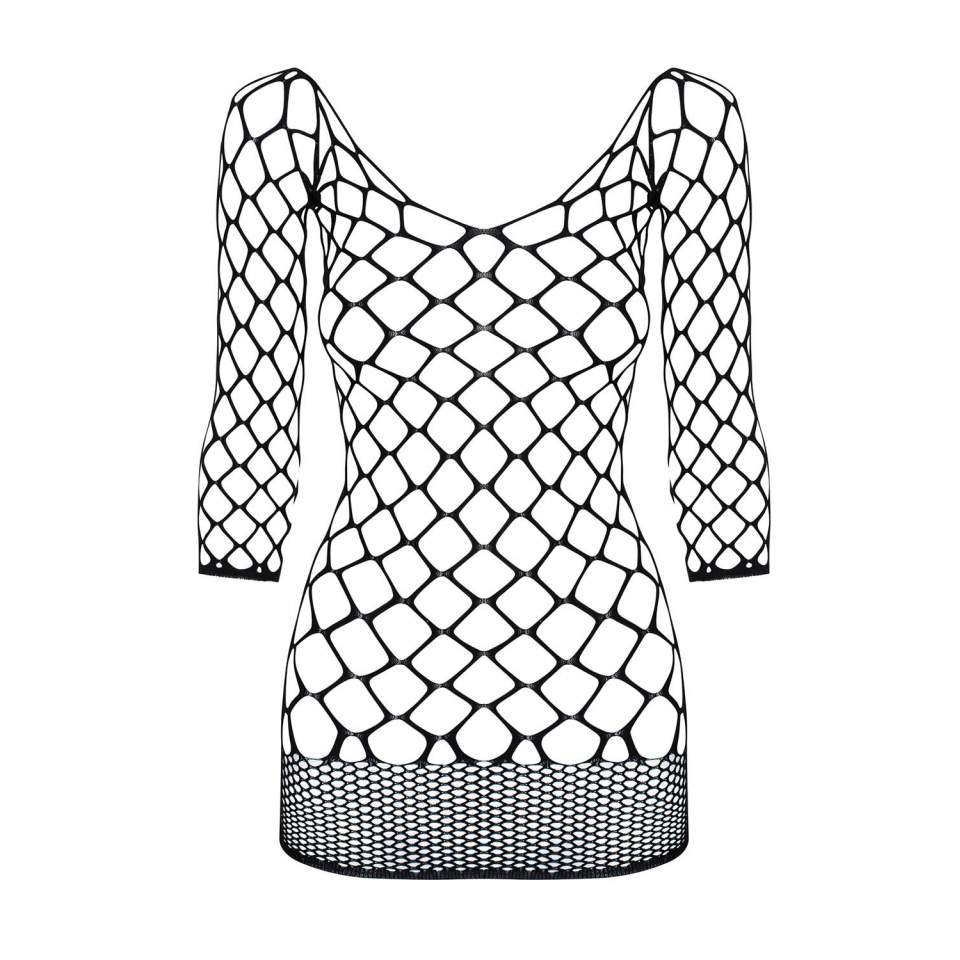 Czarna sukienka o szerokich oczkach Obsessive D606