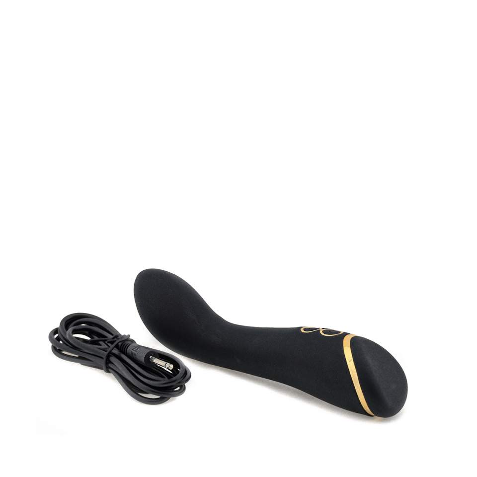 Czarny wibrator z wygiętą końcówką do stymulacji punktu G