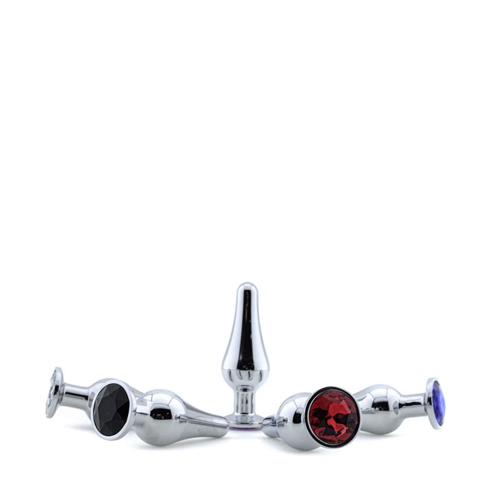 Długi, stalowy korek analny z ozdobnym diamencikiem - średnica 3 cm