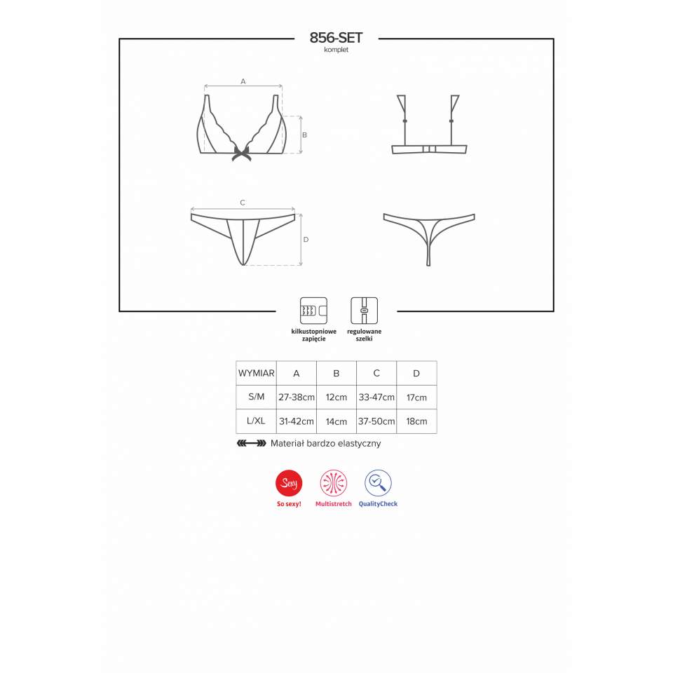 Finezyjny koronkowy czarny dwuczęściowy komplet Obsessive 856-SET-1