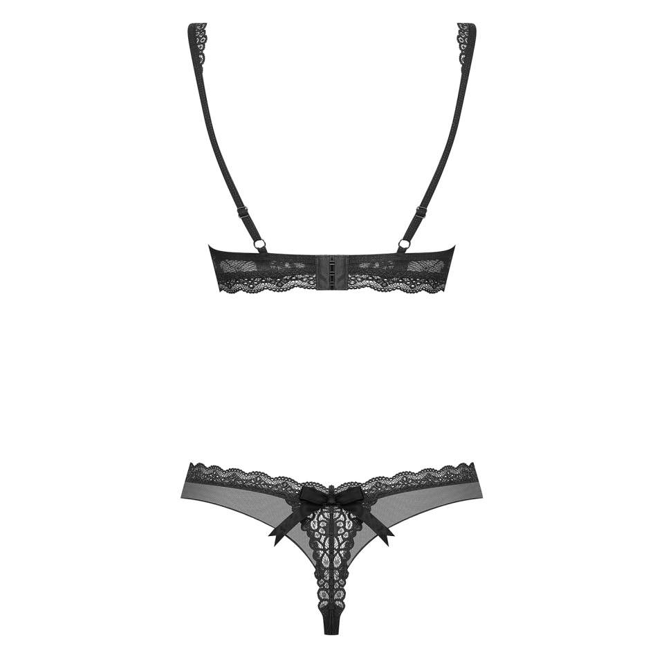 Finezyjny koronkowy czarny dwuczęściowy komplet Obsessive 856-SET-1