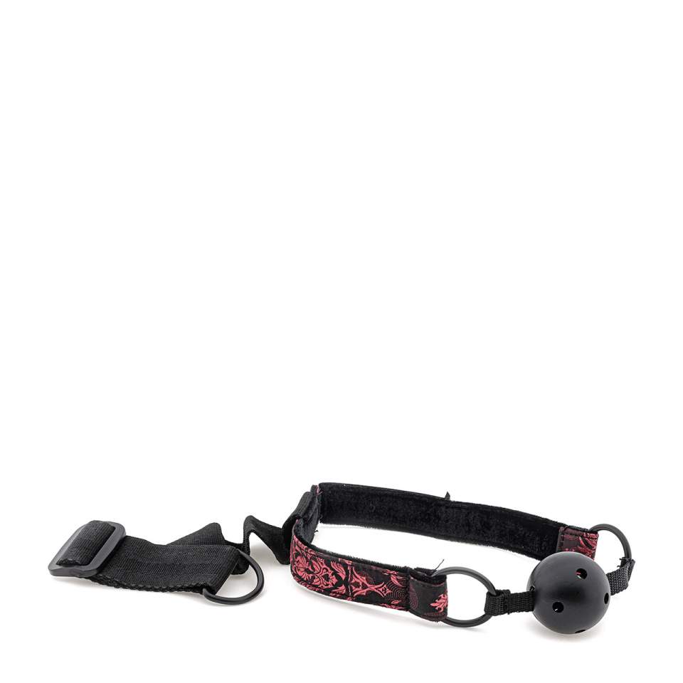 Elegancki czarno-czerwony zdobiony knebel z kajdankami