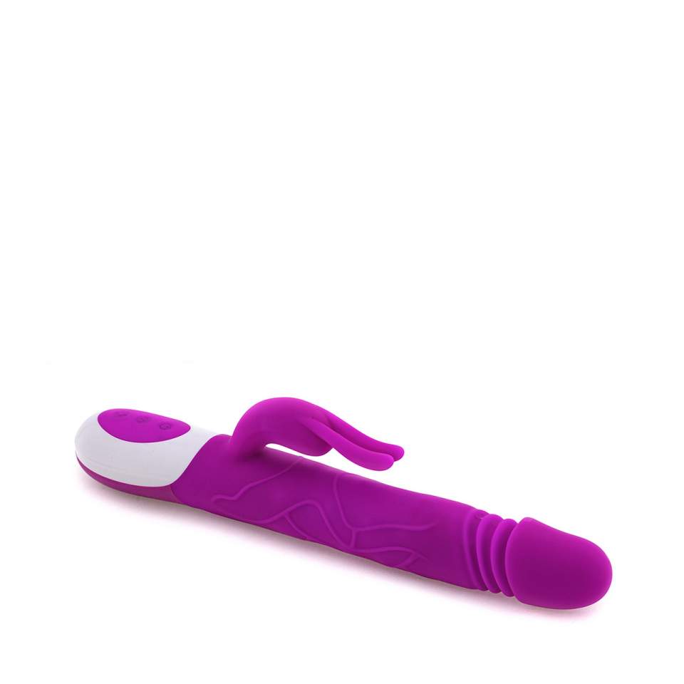 Fioletowy wibrator króliczek z koralikami – 26,7 cm