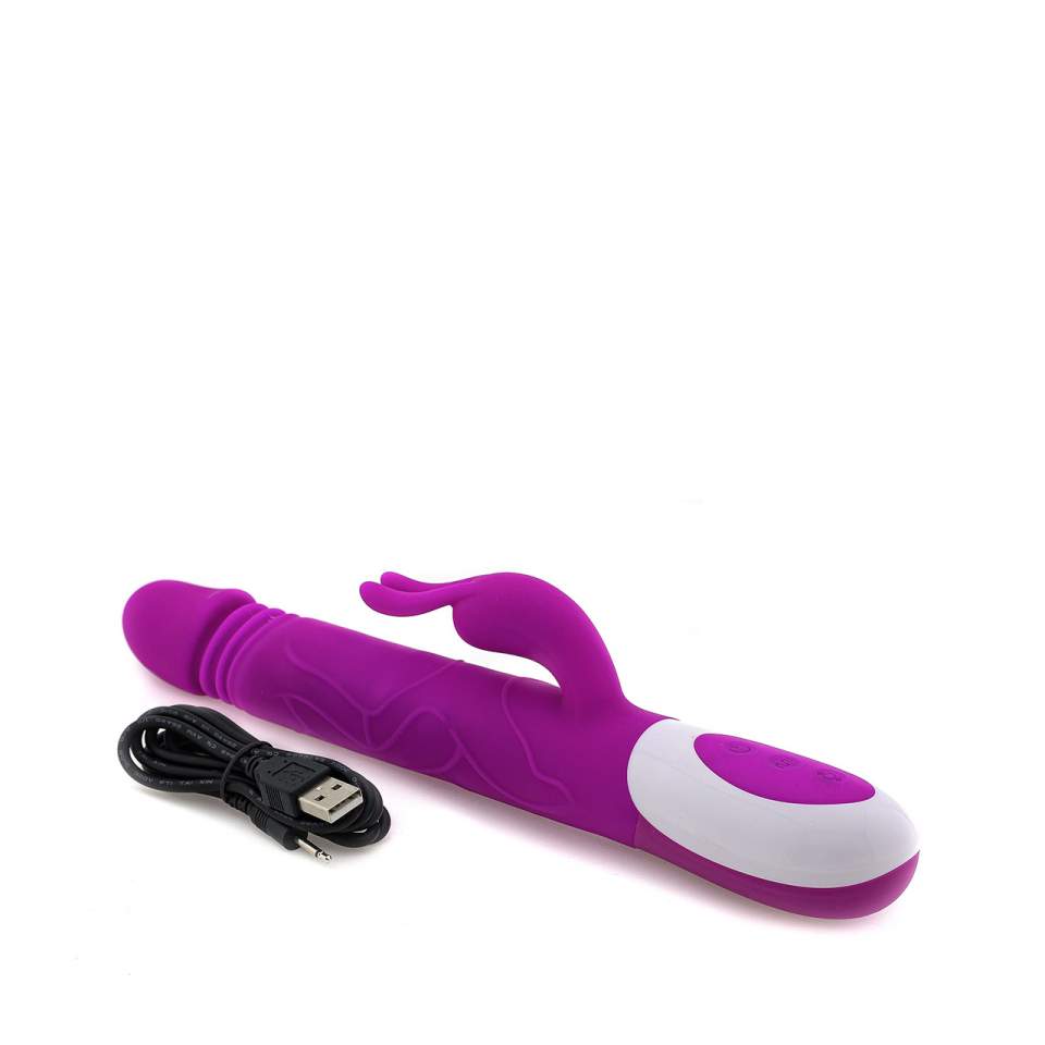 Fioletowy wibrator króliczek z koralikami – 26,7 cm