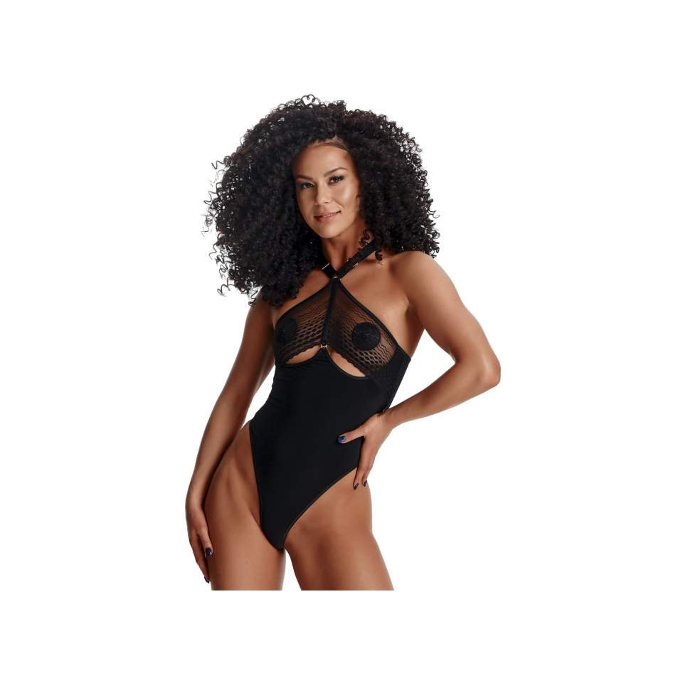 Czarne seksowne body z koronką na biuście Demoniq Trini