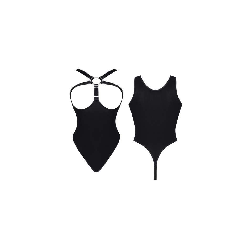 Kryjące czarne body Demoniq Estrella z otwartymi miseczkami