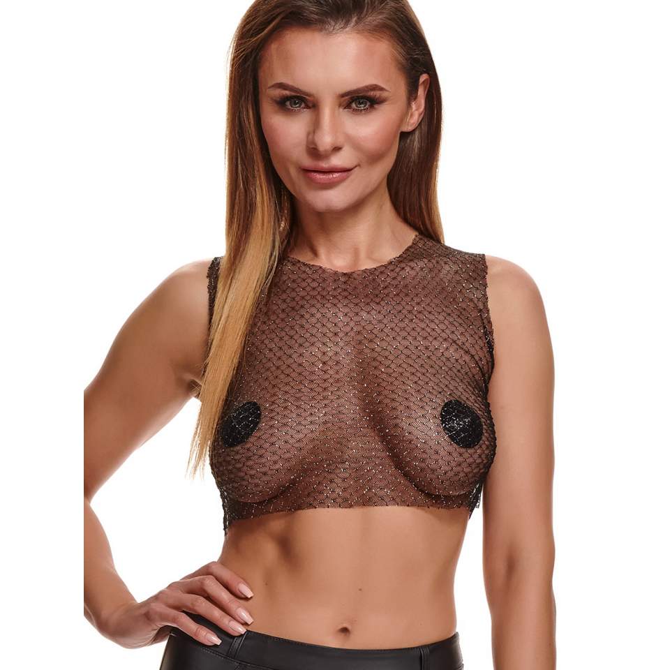 Krótki przezroczysty top z odkrytymi ramionami – Demoniq Orsola