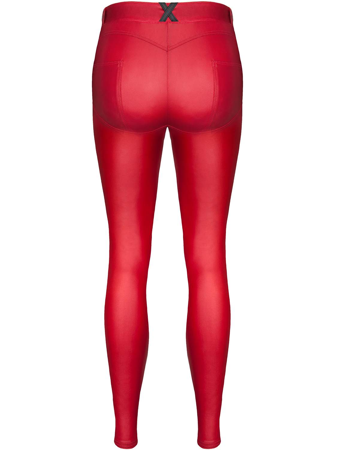 Czerwone, elastyczne legginsy z czarnym znaczkiem "X" z tyłu – Demoniq Lidia