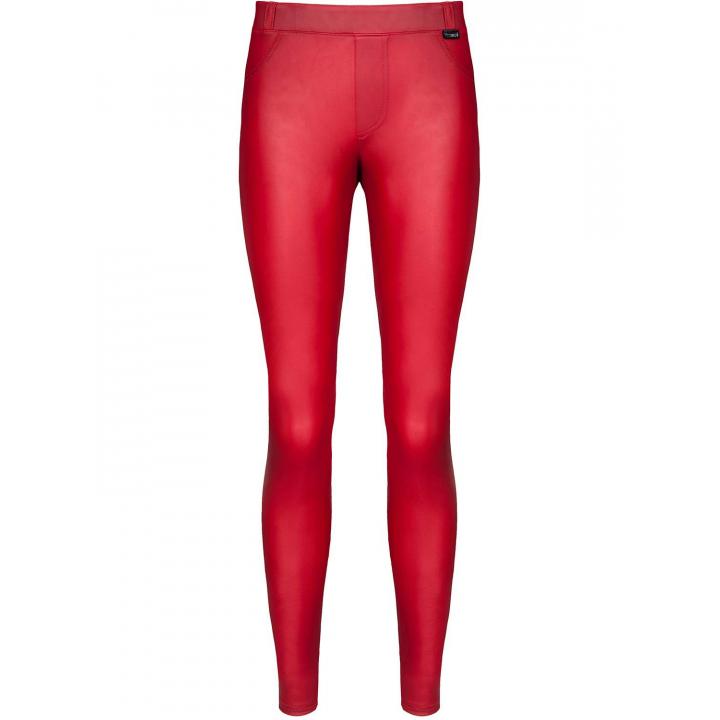 Czerwone, elastyczne legginsy z czarnym znaczkiem "X" z tyłu – Demoniq Lidia