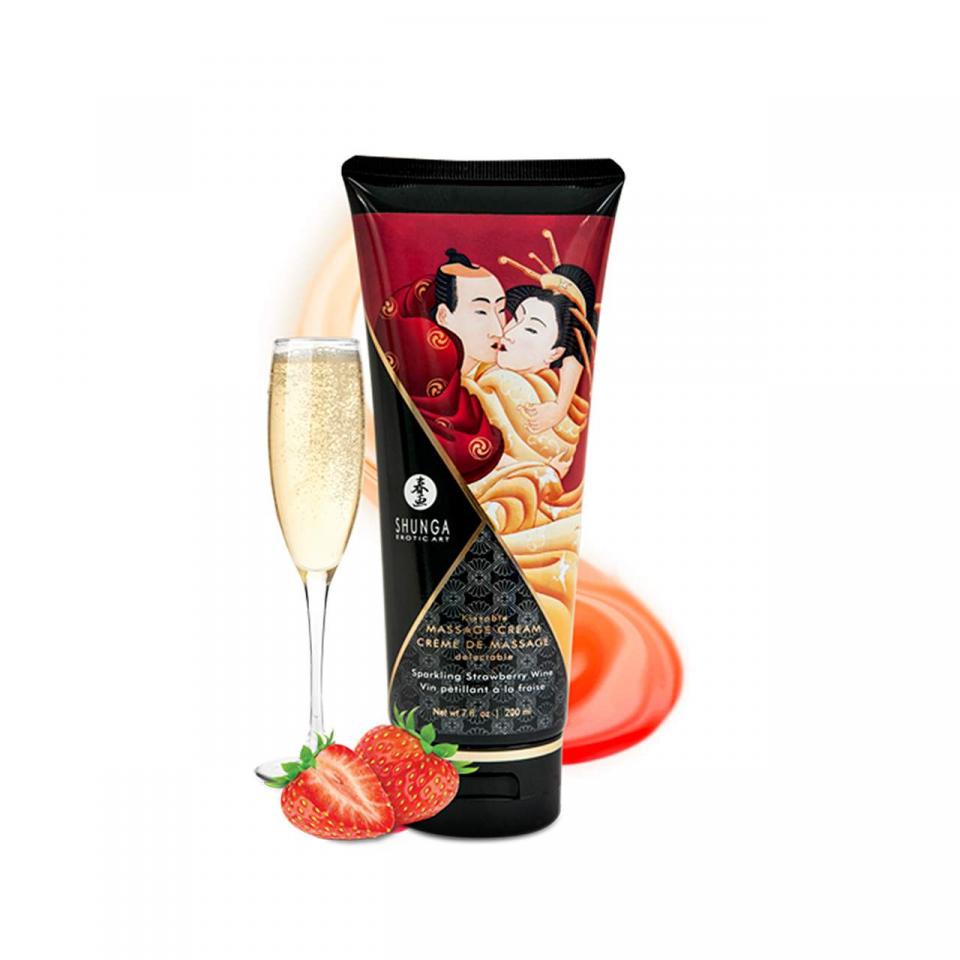Jadalny krem do masażu Shunga o smaku truskawki - 200ml